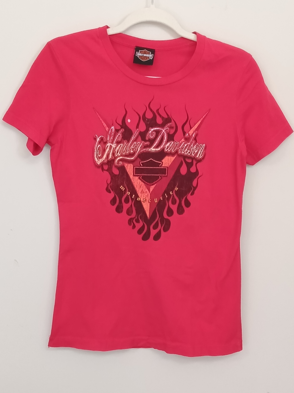 Harley-Davidson Y2K Fitted Red Black Flame Graphic T Shirt Motorcycle Biker M